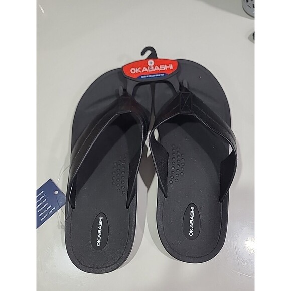 Men's Black OKABASHI Voyager flip flops sandals Size 12 - Picture 1 of 5